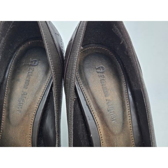 Etienne Aigner Wmn 7.5 Bossy Dark Brown Leather Peep Toe Mary Jane Pump Heels - Picture 3 of 9